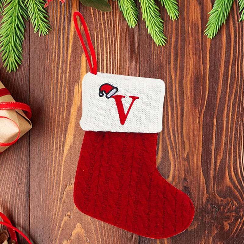 Heureppy Christmas Stockings Small Xmas English Letters Hanging Stockings Christmas Socks Double Sided Fireplace Hanging Stockings for Christmas Party Decoration New Year Party Gift Favors Supplies (Letter V) - Image 5